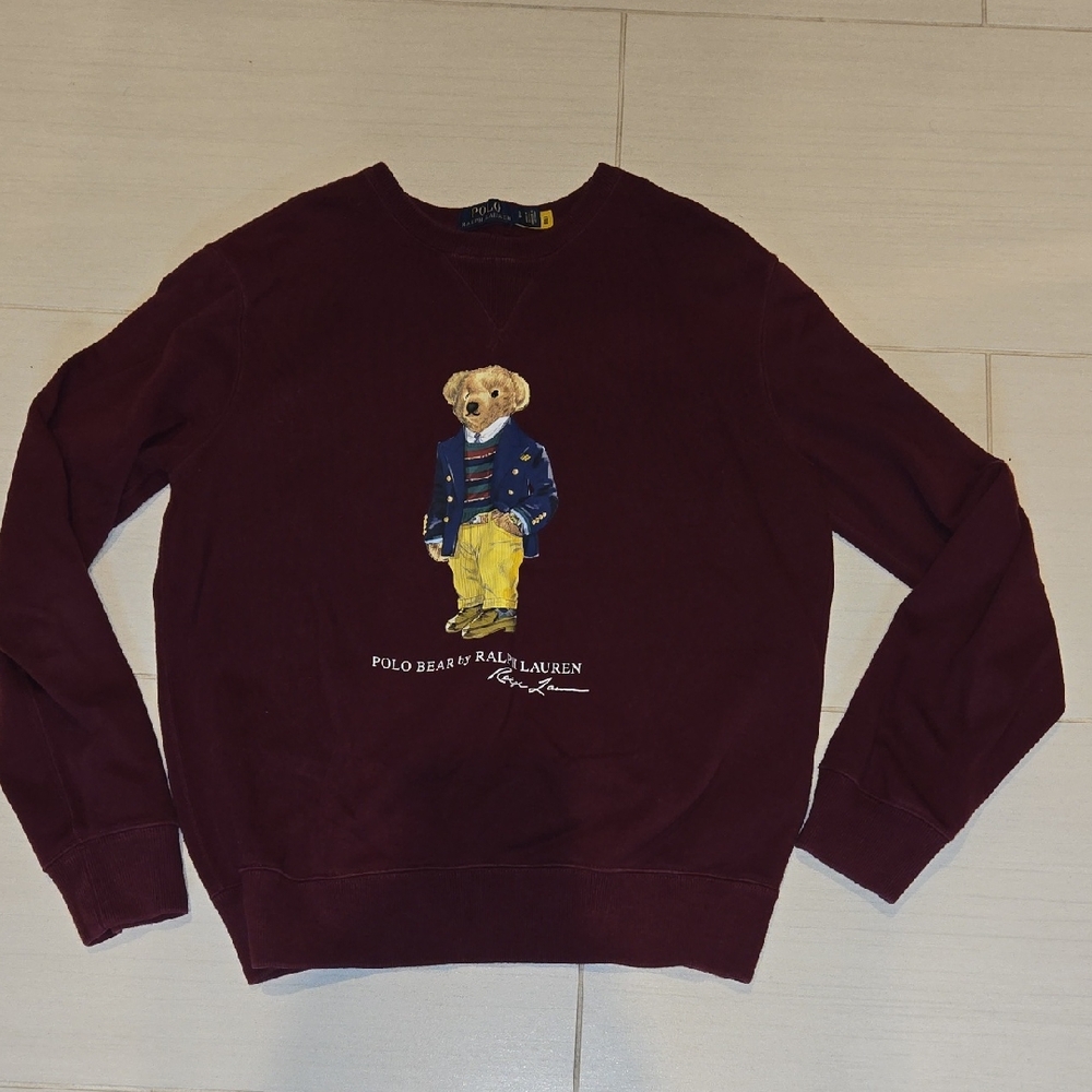 Polo by Ralph Lauren Men's Burgundy Sweater with Bear Motif